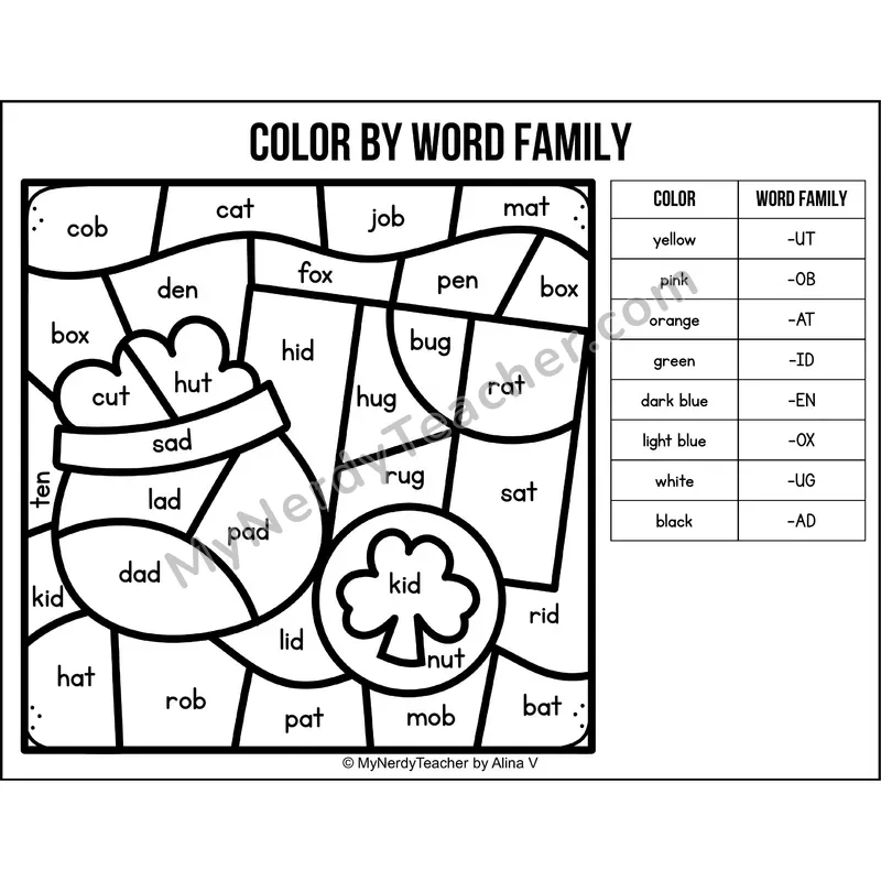 Color by Word Family — St Patricks Day CVC Short Vowel Coloring 5