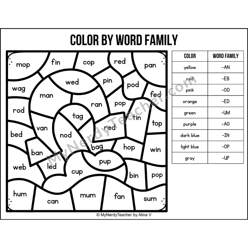 Color by Word Family — St Patricks Day CVC Short Vowel Coloring 2