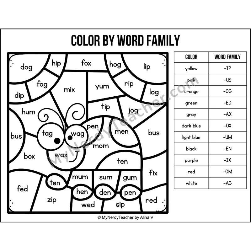 Color by Word Family — Spring CVC Short Vowel Coloring 5