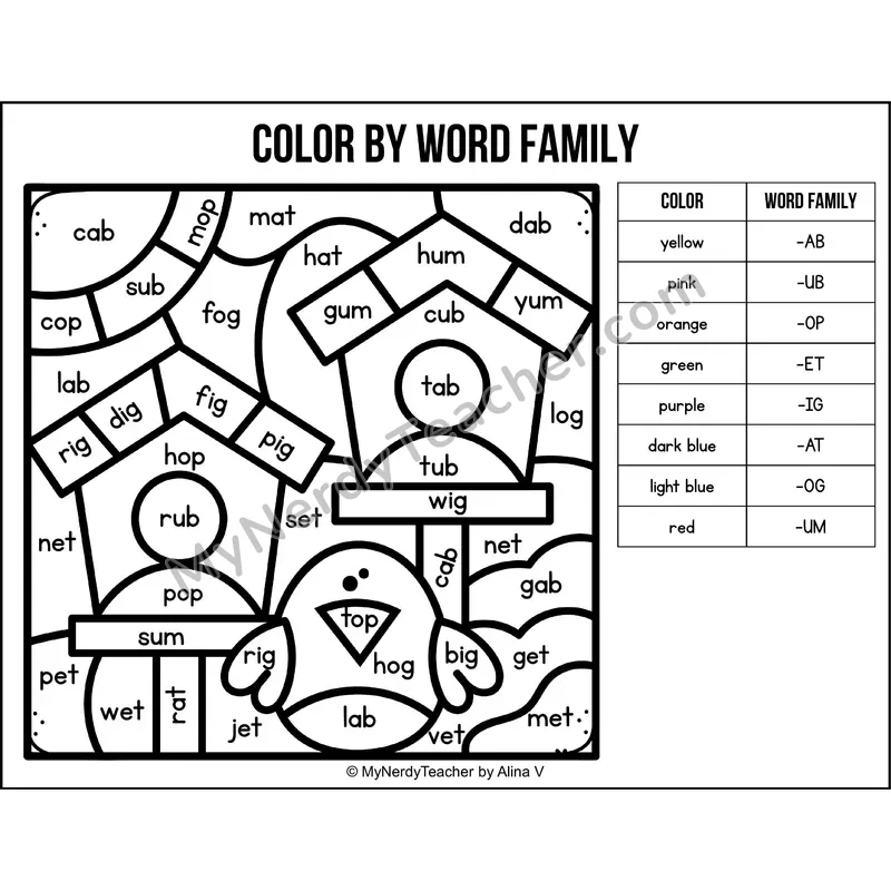 Color by Word Family — Spring CVC Short Vowel Coloring 6