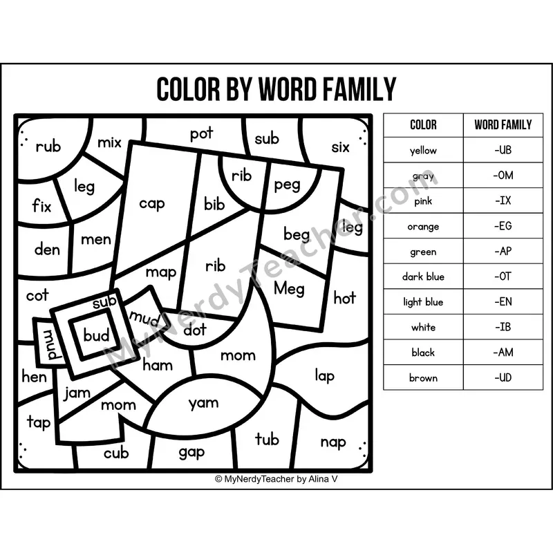 Color by Word Family — St Patricks Day CVC Short Vowel Coloring 1