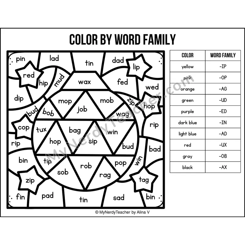 Color by Word Family — New Year CVC Short Vowel Coloring 6