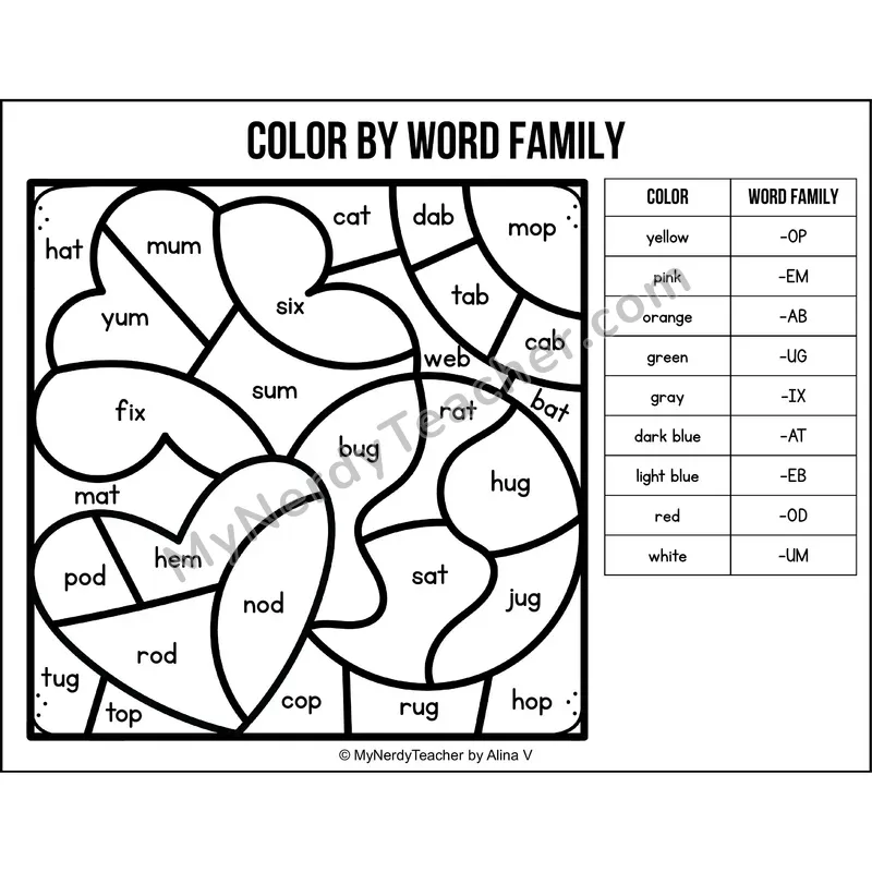 Color by Word Family — Martin Luther King Day CVC Short Vowel Coloring 4