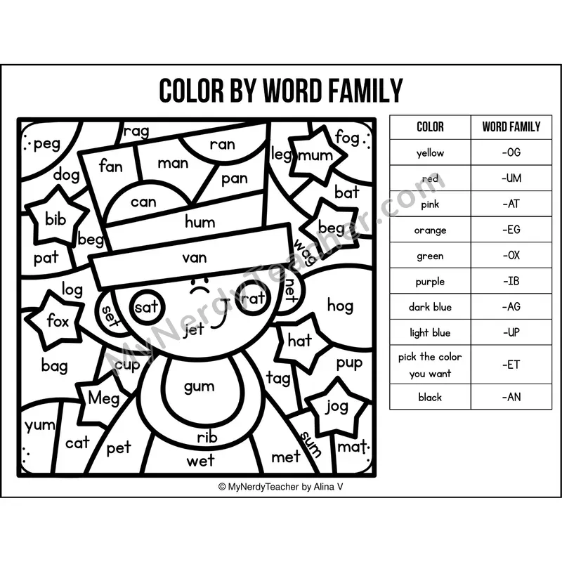 Color by Word Family — New Year CVC Short Vowel Coloring 1