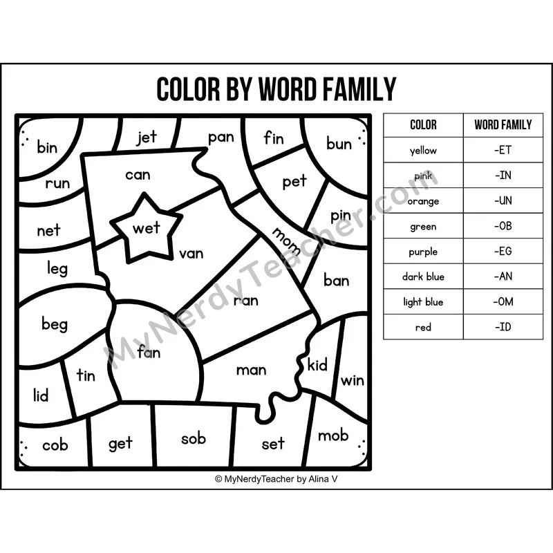 Color by Word Family — Martin Luther King Day CVC Short Vowel Coloring 5