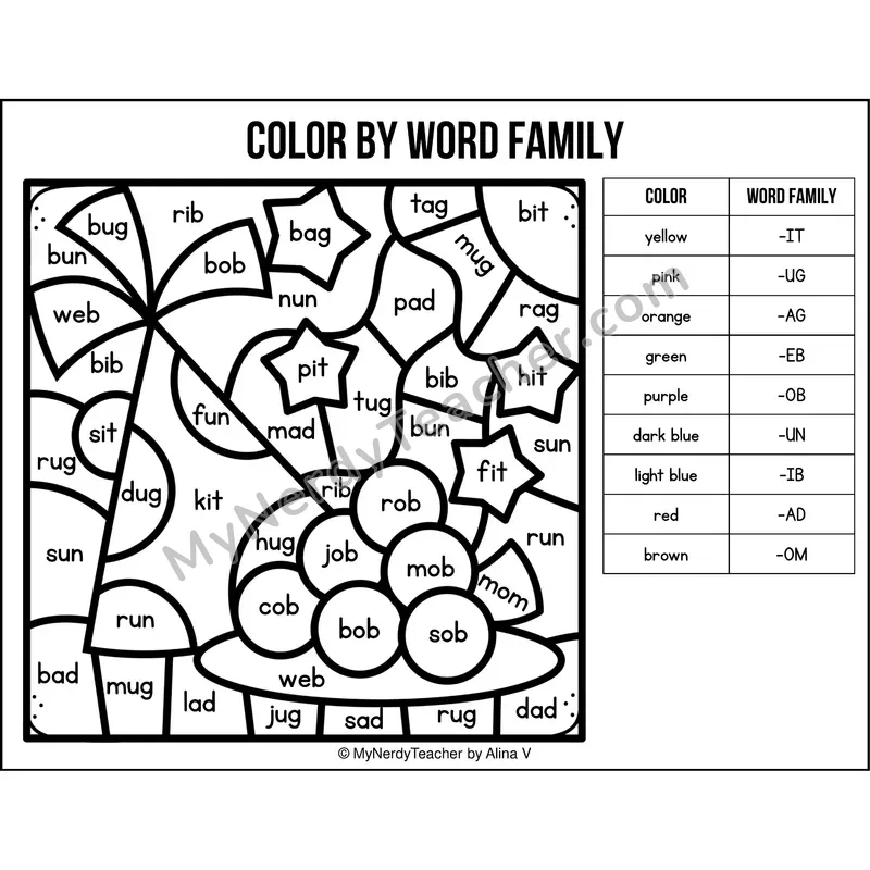 Color by Word Family — New Year CVC Short Vowel Coloring 2