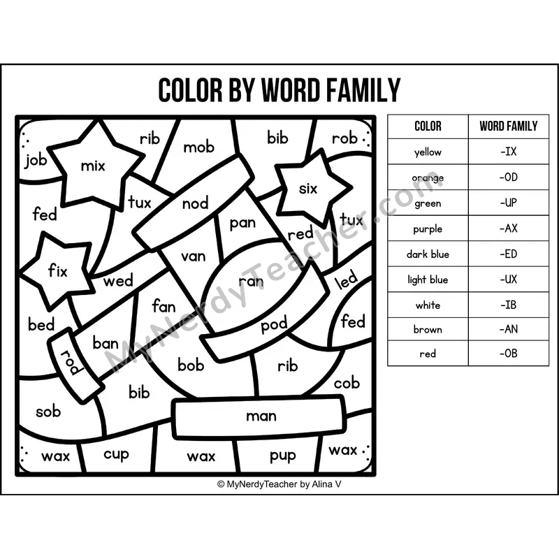 Color by Word Family — Martin Luther King Day CVC Short Vowel Coloring 1