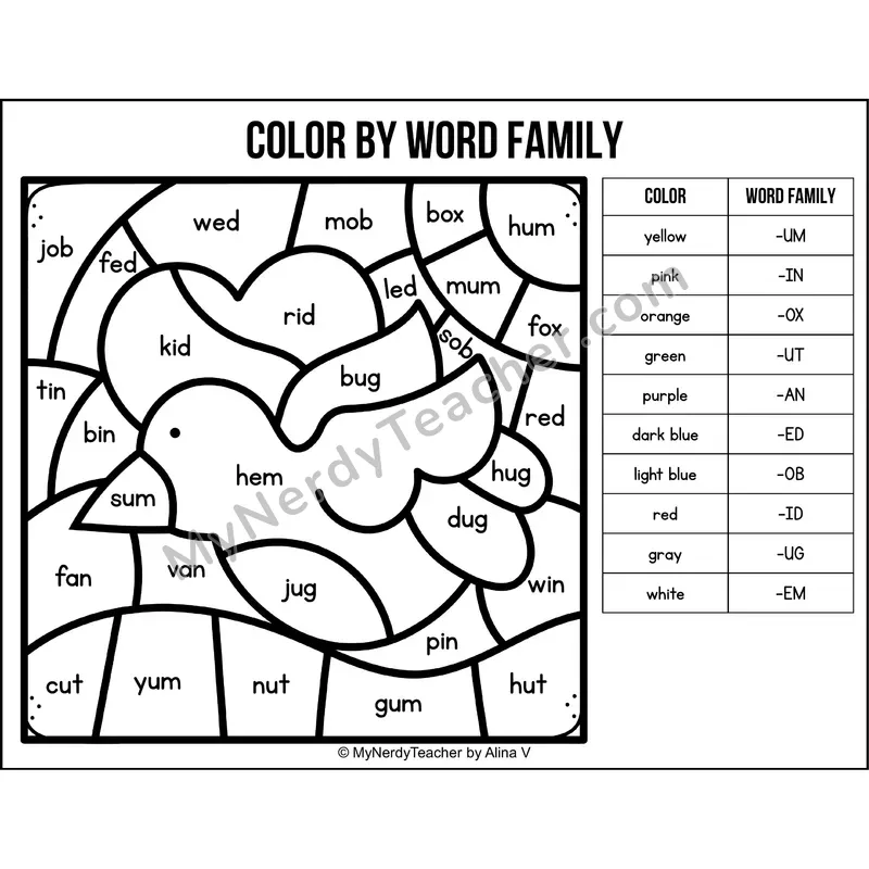 Color by Word Family — Martin Luther King Day CVC Short Vowel Coloring 3