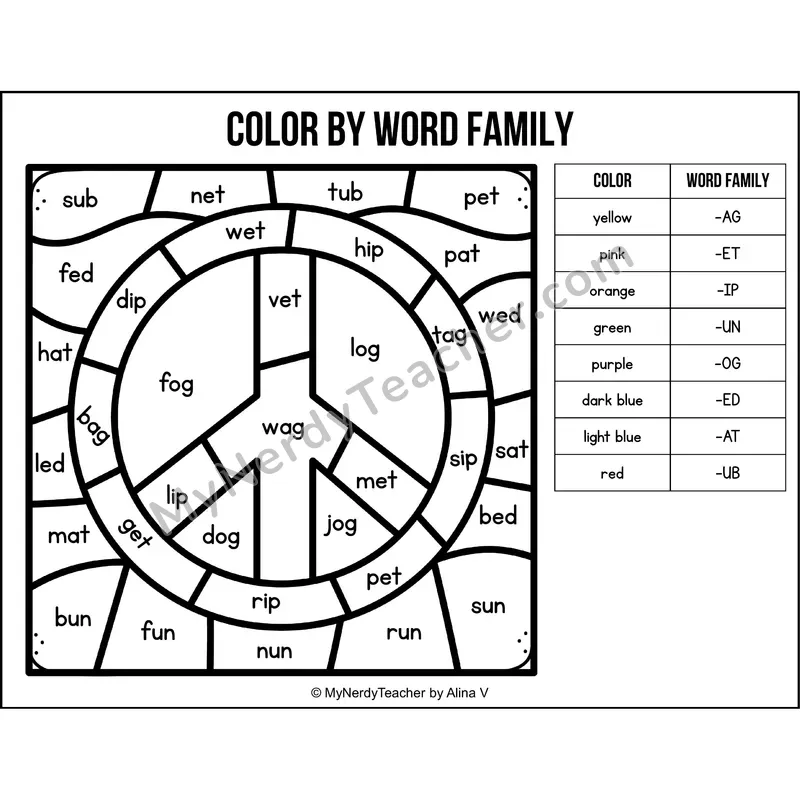 Color by Word Family — Martin Luther King Day CVC Short Vowel Coloring 2