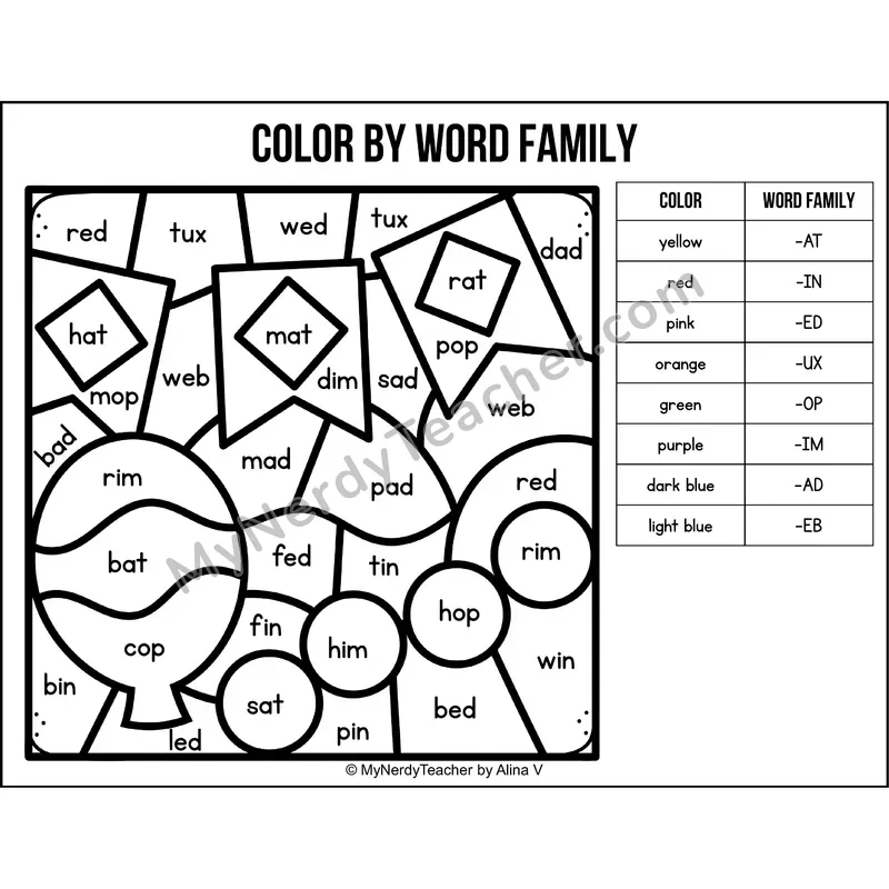 Color by Word Family — Mardi Gras CVC Short Vowel Coloring 4
