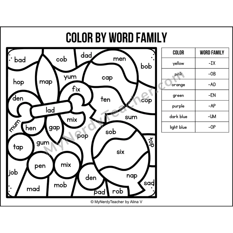 Color by Word Family — Mardi Gras CVC Short Vowel Coloring 3