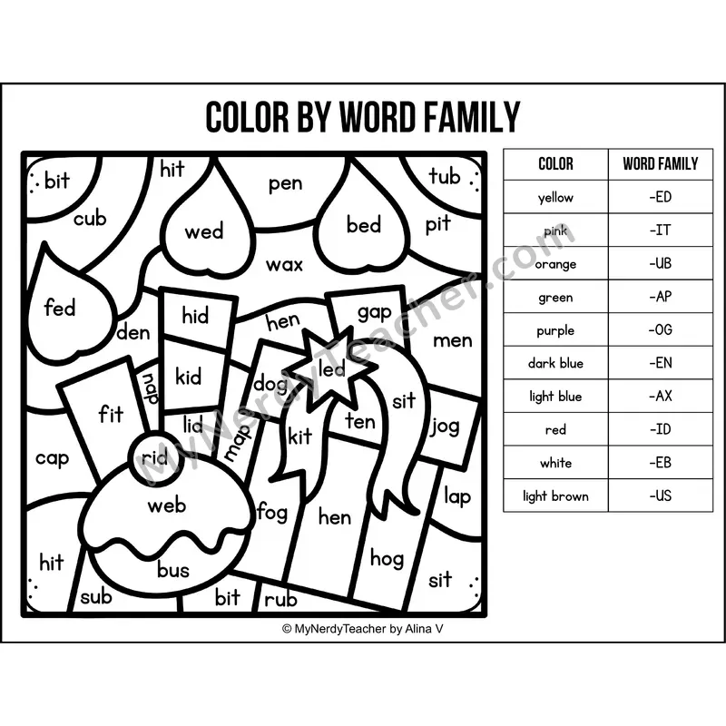 Color by Word Family — Hanukkah CVC Short Vowel Coloring 5