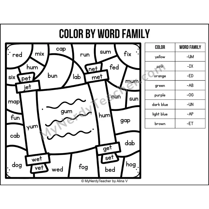 Color by Word Family — Hanukkah CVC Short Vowel Coloring 4