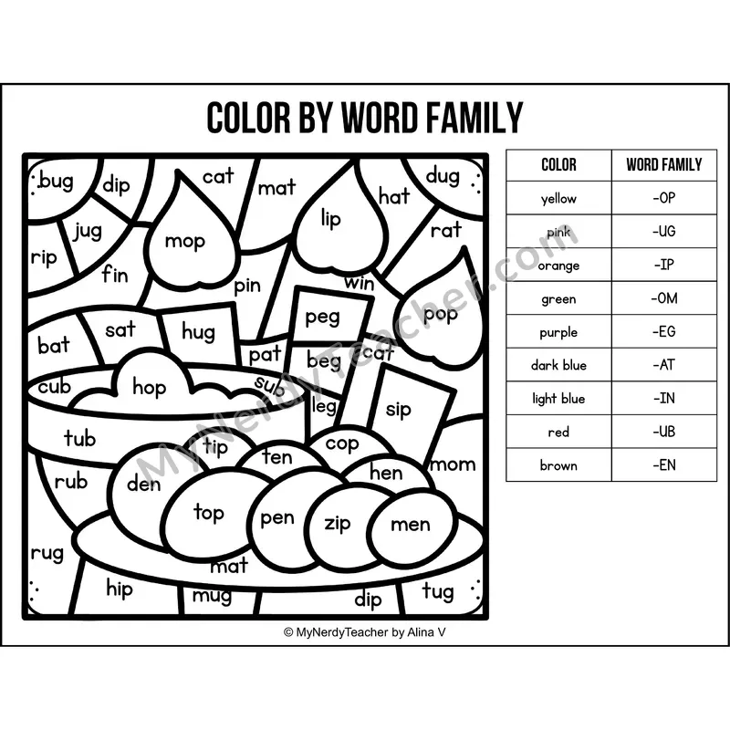 Color by Word Family — Hanukkah CVC Short Vowel Coloring 2