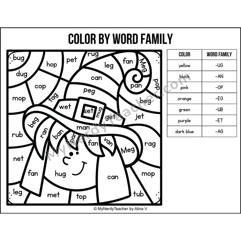 Color by Word Family — Halloween CVC Short Vowel Coloring 6