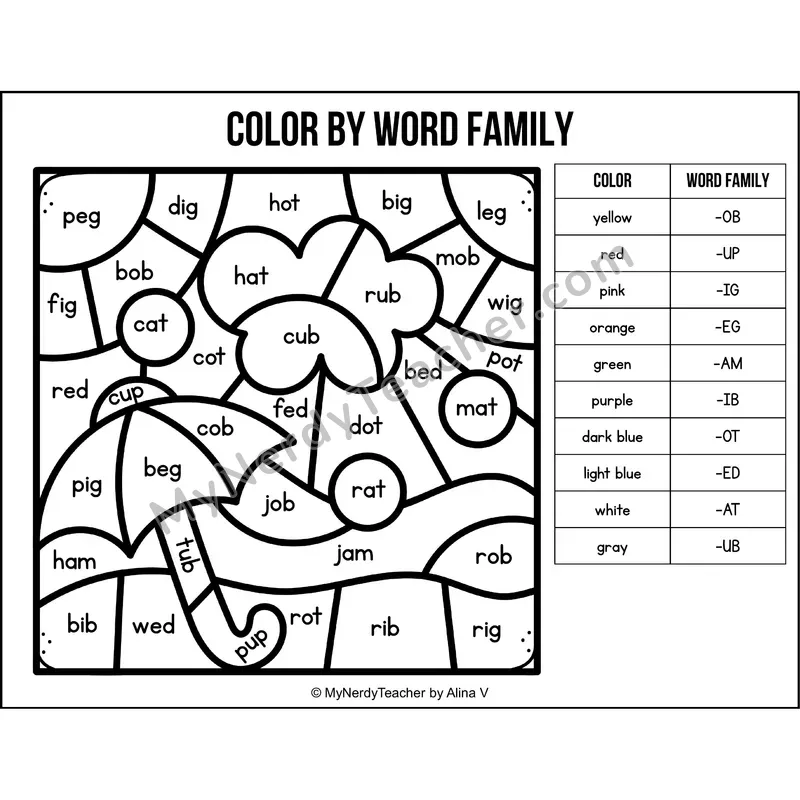 Color by Word Family — Groundhog Day CVC Short Vowel Coloring 6