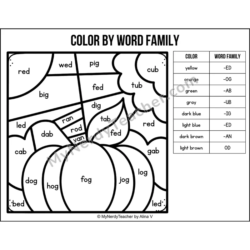 Color by Word Family — Fall CVC Short Vowel Coloring 6