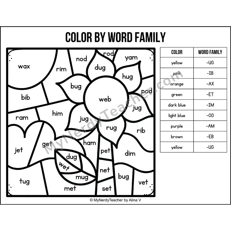 Color by Word Family — Fall CVC Short Vowel Coloring 2