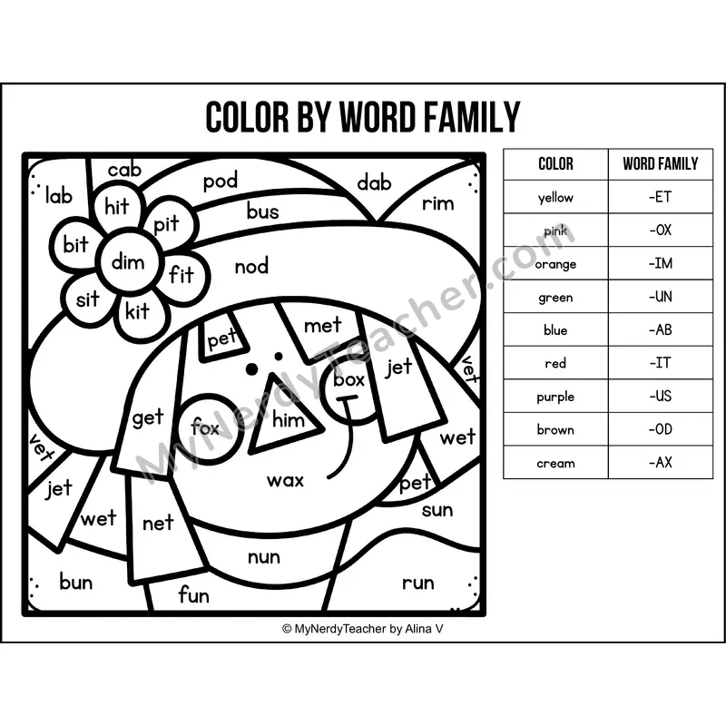 Color by Word Family — Fall CVC Short Vowel Coloring 1
