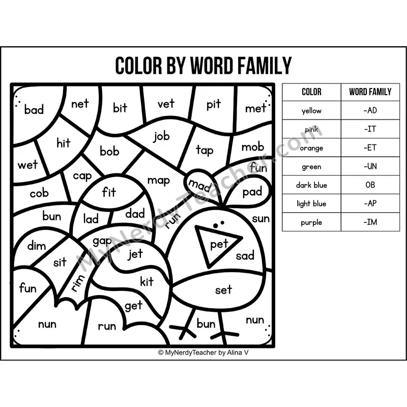 Color by Word Family — Easter CVC Short Vowel Coloring 6