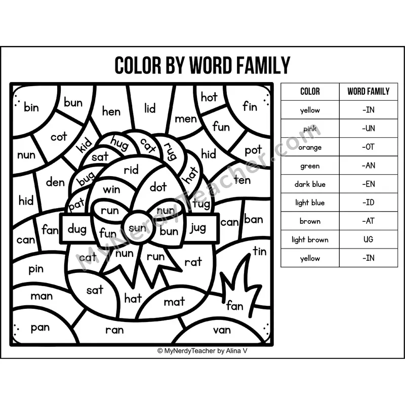 Color by Word Family — Easter CVC Short Vowel Coloring 5