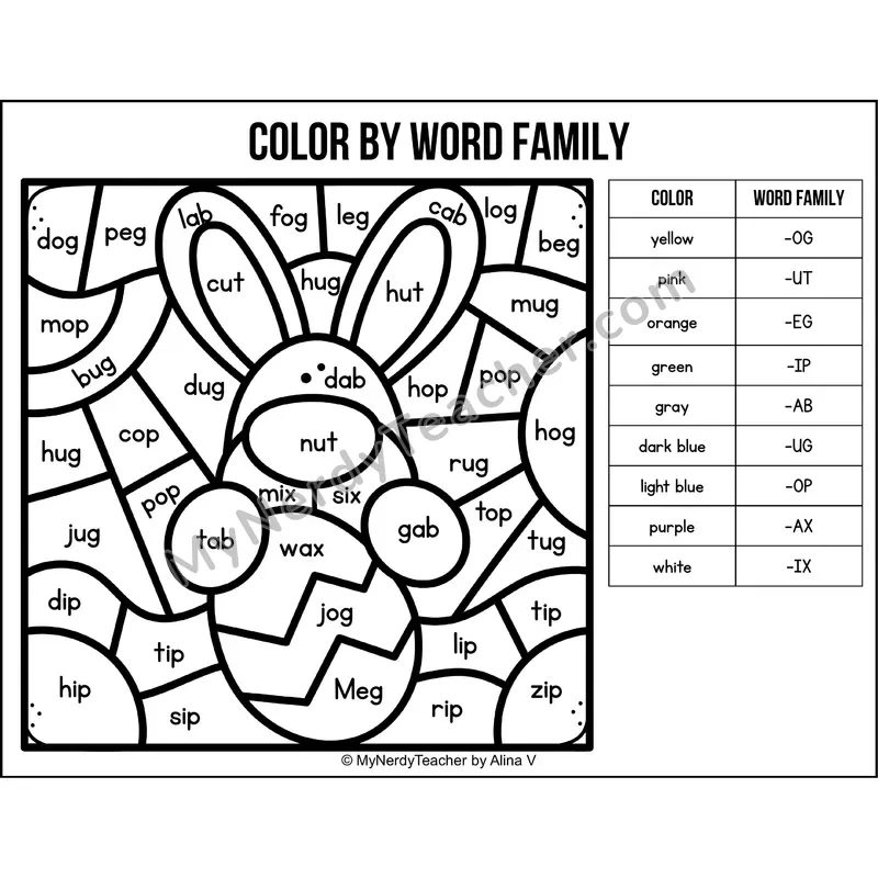 Color by Word Family — Easter CVC Short Vowel Coloring 4