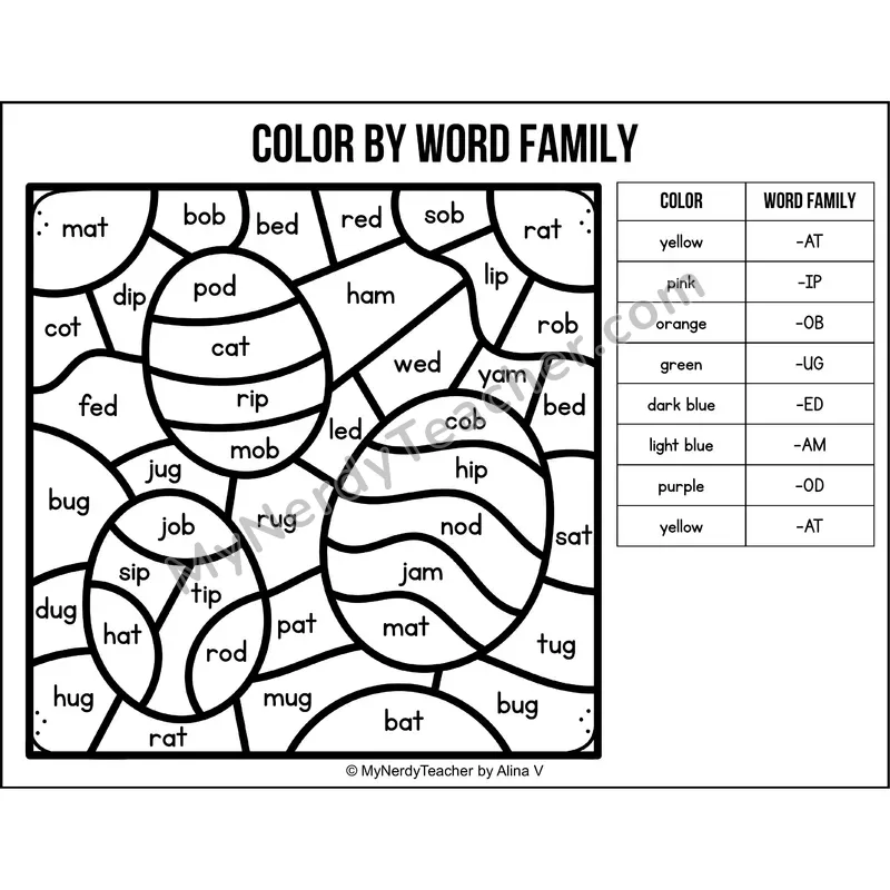 Color by Word Family — Easter CVC Short Vowel Coloring 3