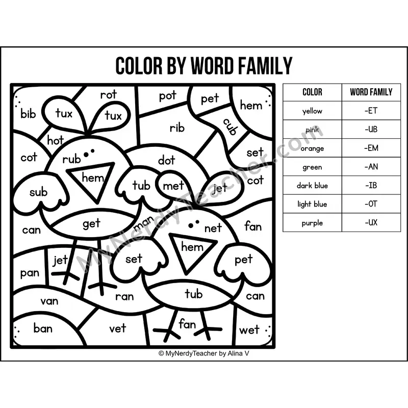 Color by Word Family — Easter CVC Short Vowel Coloring 2
