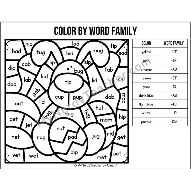 Color by Word Family — Easter CVC Short Vowel Coloring 1