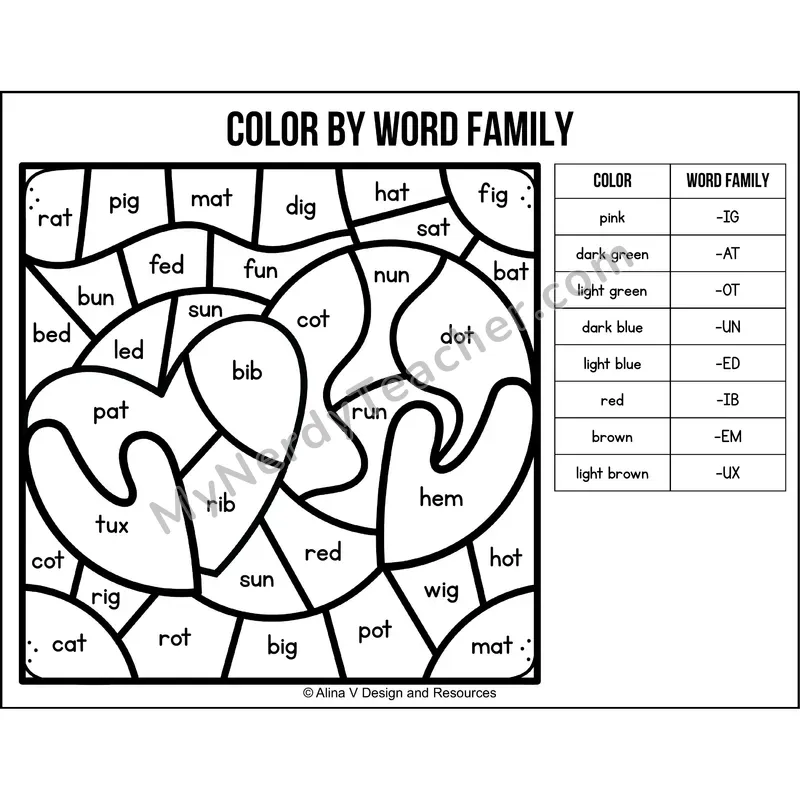 Color by Word Family — Earth Day CVC Short Vowel Coloring 4