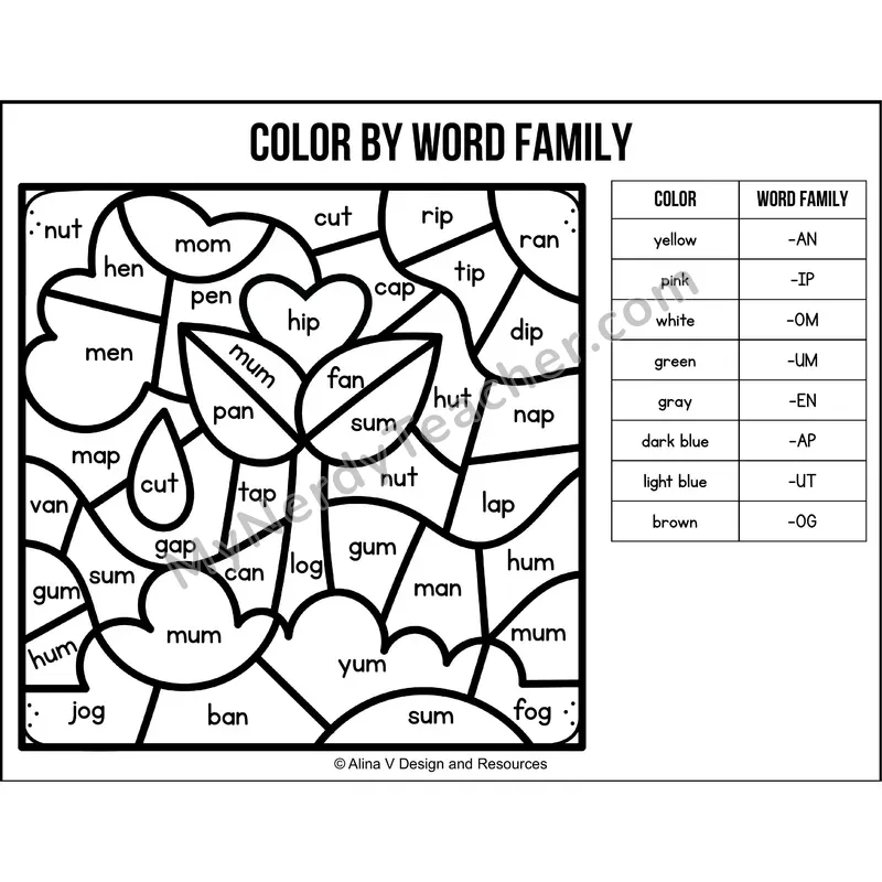 Color by Word Family — Earth Day CVC Short Vowel Coloring 5