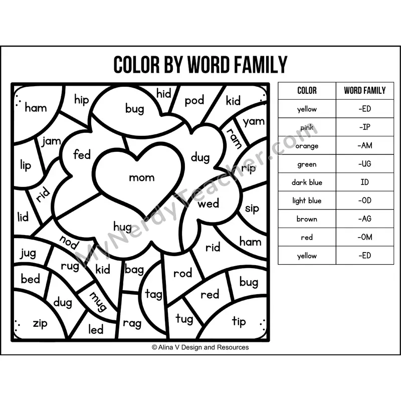 Color by Word Family — Earth Day CVC Short Vowel Coloring 2