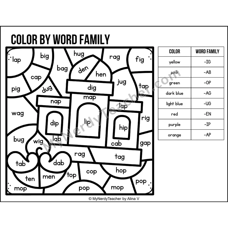 Color by Word Family — Diwali CVC Short Vowel Coloring 4