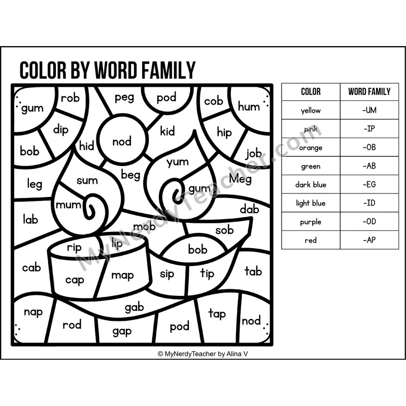 Color by Word Family — Diwali CVC Short Vowel Coloring 2