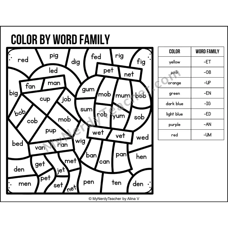 Color by Word Family — Diwali CVC Short Vowel Coloring 6