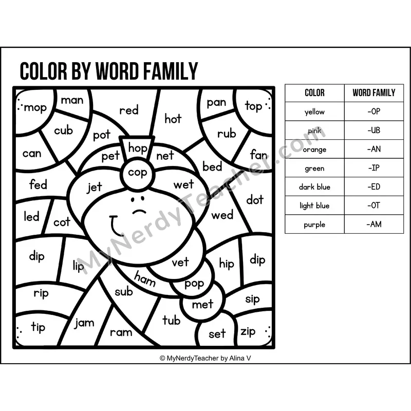 Color by Word Family — Diwali CVC Short Vowel Coloring 3
