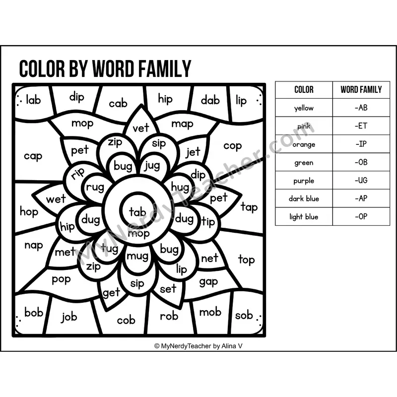 Color by Word Family — Diwali CVC Short Vowel Coloring 1