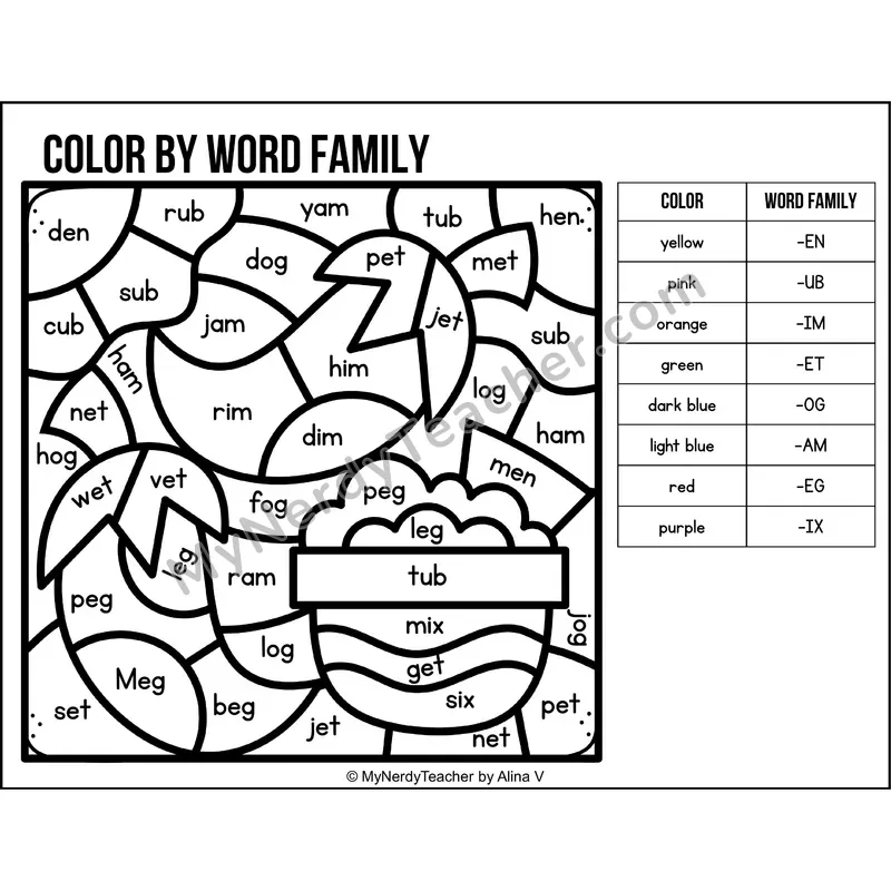 Color by Word Family — Cinco de Mayo CVC Short Vowel Coloring 4