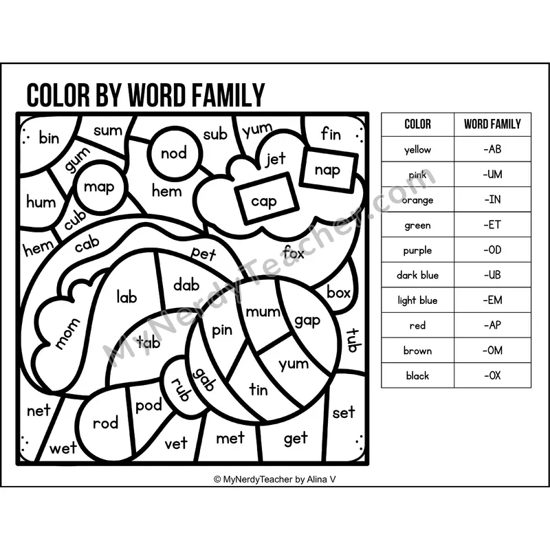 Color by Word Family — Cinco de Mayo CVC Short Vowel Coloring 5