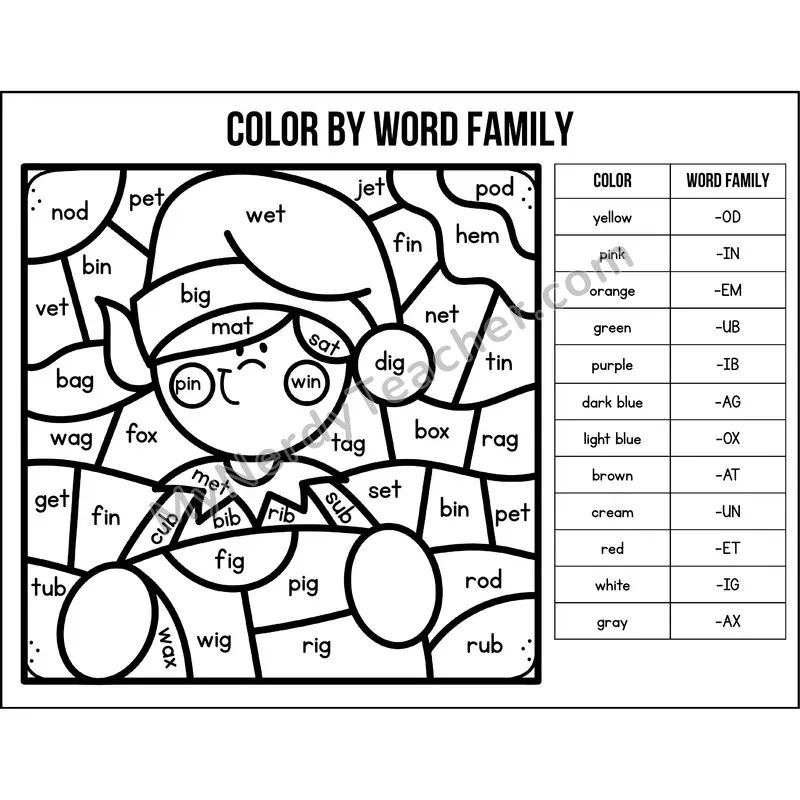 Color by Word Family — Christmas CVC Short Vowel Coloring 4