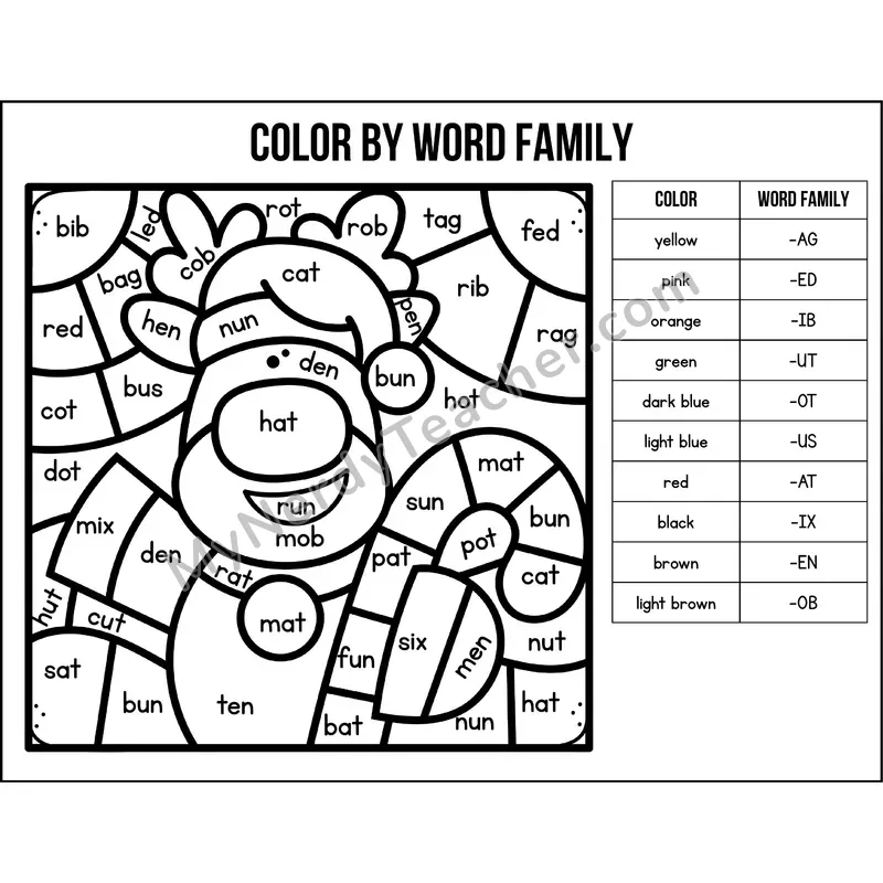Color by Word Family — Christmas CVC Short Vowel Coloring 5
