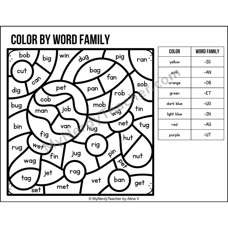 Color by Word Family — Cinco de Mayo CVC Short Vowel Coloring 2