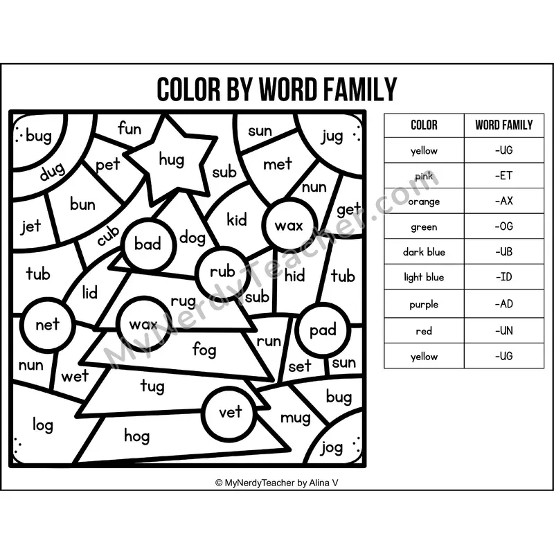 Color by Word Family — Christmas CVC Short Vowel Coloring 2