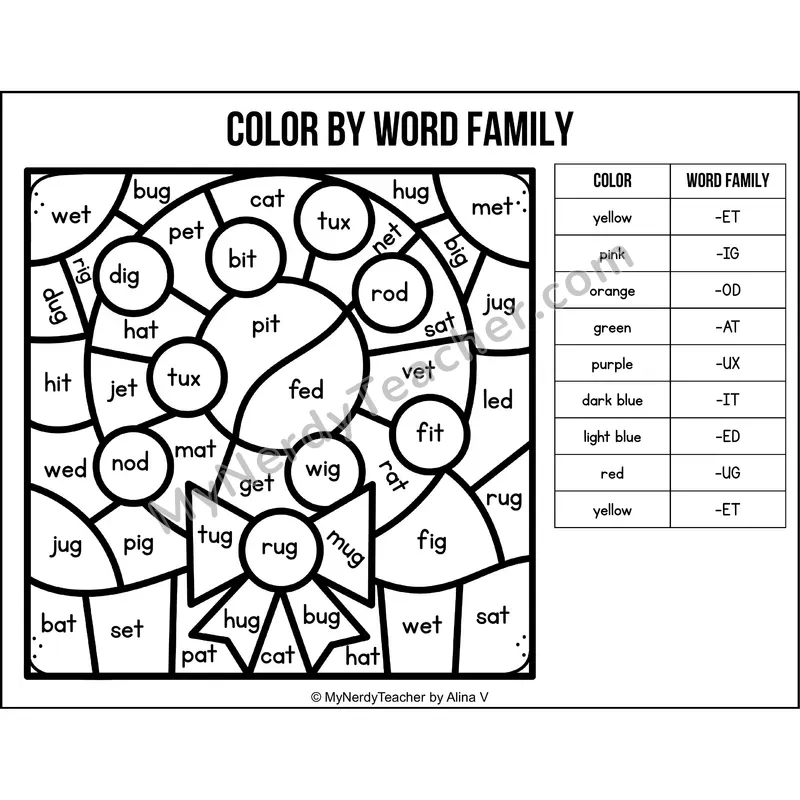 Color by Word Family — Christmas CVC Short Vowel Coloring 3