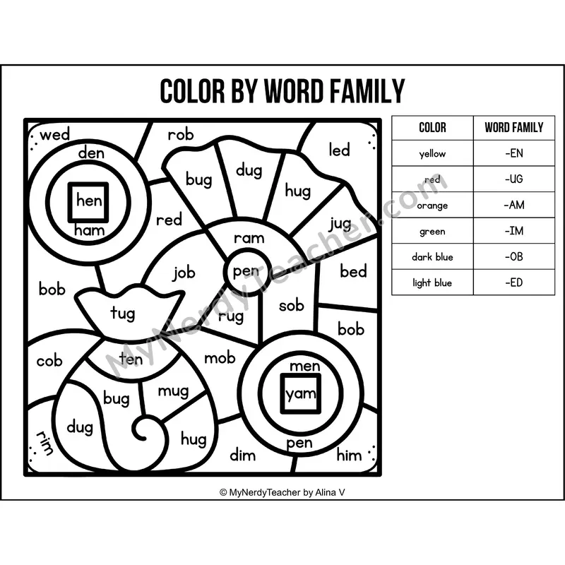 Color by Word Family — Chinese New Year CVC Short Vowel Coloring 5