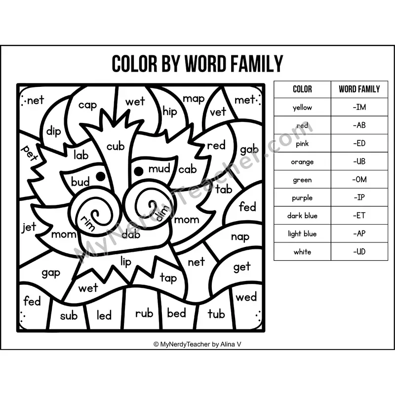 Color by Word Family — Chinese New Year CVC Short Vowel Coloring 6