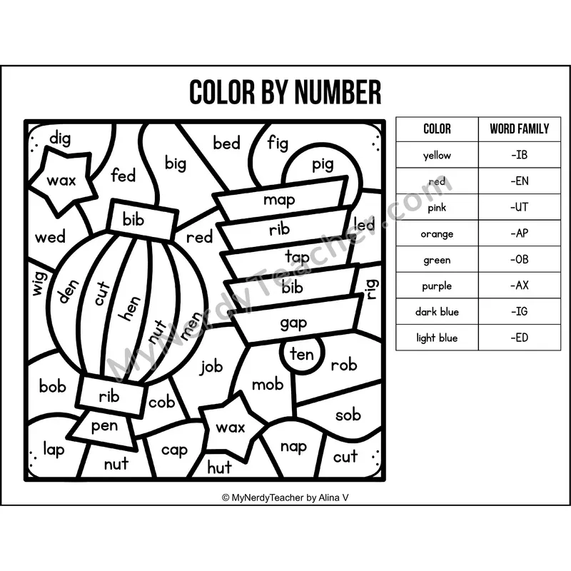 Color by Word Family — Chinese New Year CVC Short Vowel Coloring 1