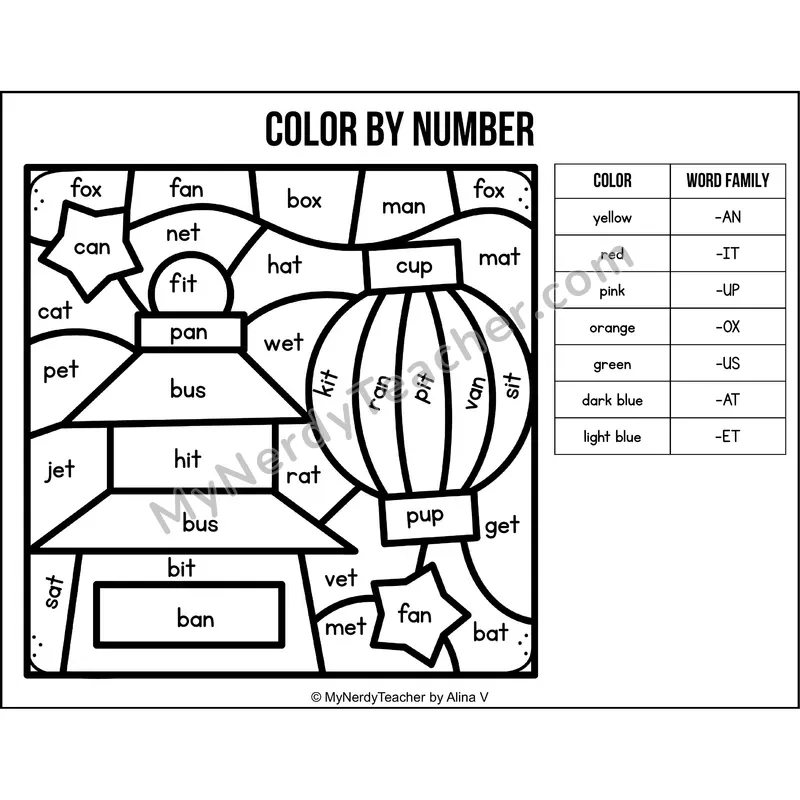 Color by Word Family — Chinese New Year CVC Short Vowel Coloring 2