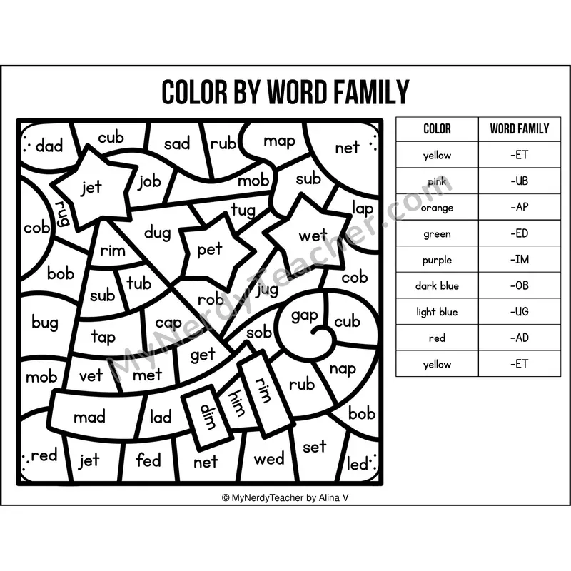 Color by Word Family — Birthdays CVC Short Vowel Coloring 5
