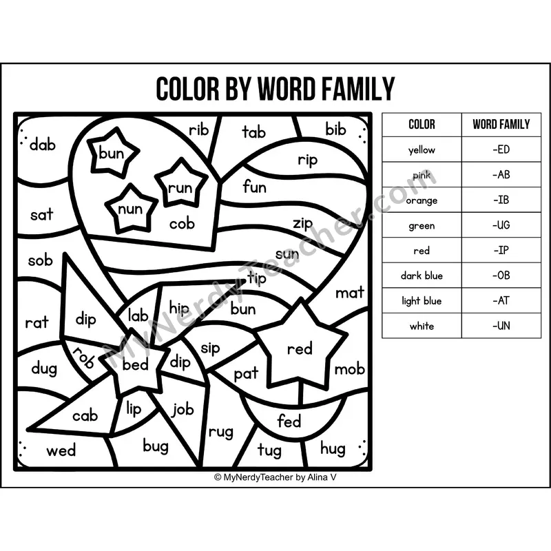 Color by Word Family — 4th of July CVC Short Vowel Coloring 4